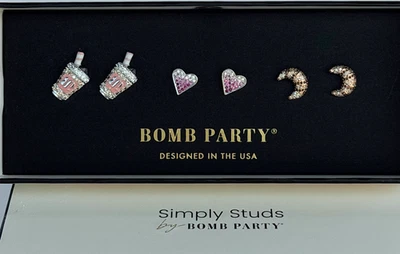 Bomb Party Simply Studs "Love You A Latte" Rodio Oro Rosa Pintado a Mano *Retro Foto 1 de 4