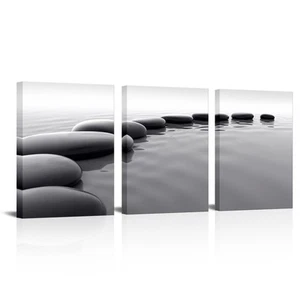 HOMEOART Zen Stone Picture Bathroom Spa Room Wall Decor Black and White Zen C... - Picture 1 of 6
