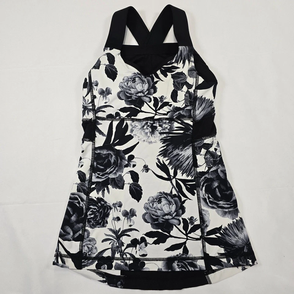 Regata Feminina Lululemon Cool Racerback Brisk Bloom Preto Branco Floral Tamanho 4 - Imagem 1 de 4