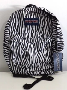 Jansport Superbreak Black White Zebra Print Backpack School Bag 16.5" x 13" x 5" - Picture 1 of 4
