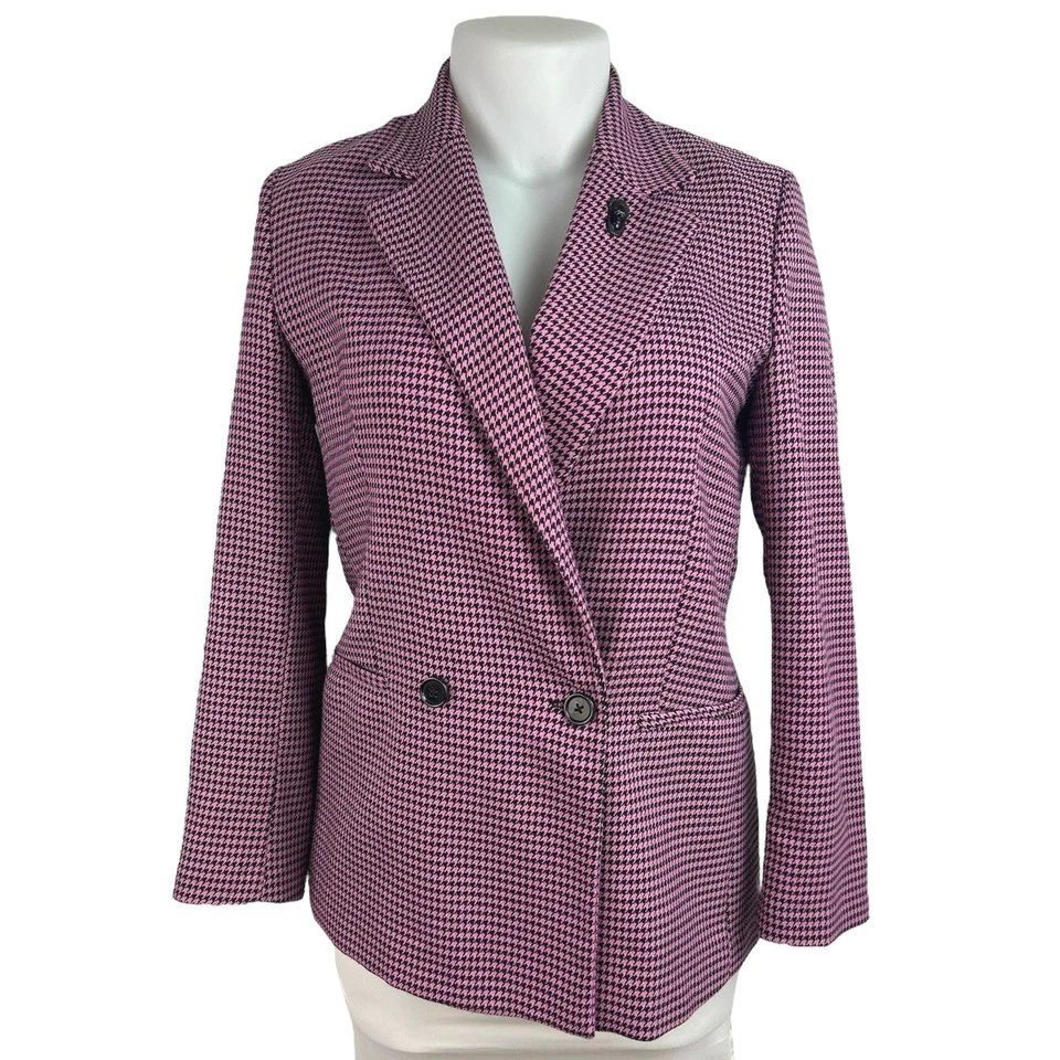 Abrigo Blazer Chaqueta MNG Mango Para Mujer Rosa Púrpura Pata de Gallo Doble Pecho L Foto 1 de 4