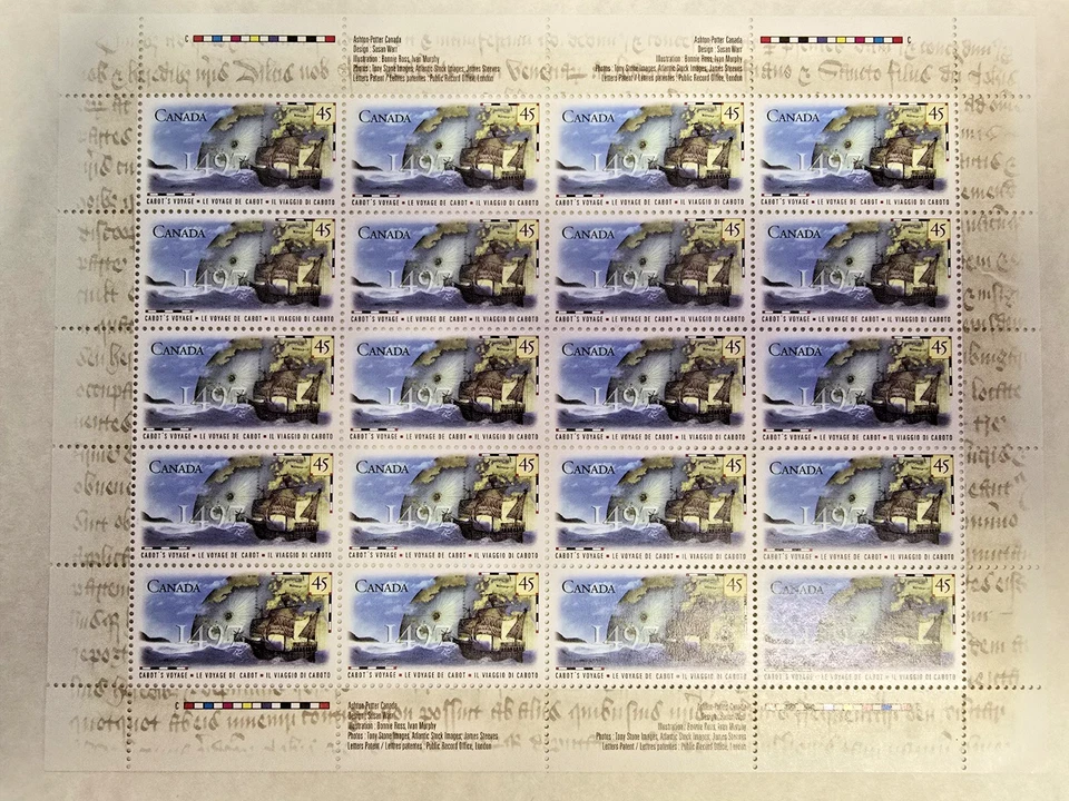 Canada Stamps - MNH Pane of 20 $0.45 - 1996 John Cabot - Image 1 of 1