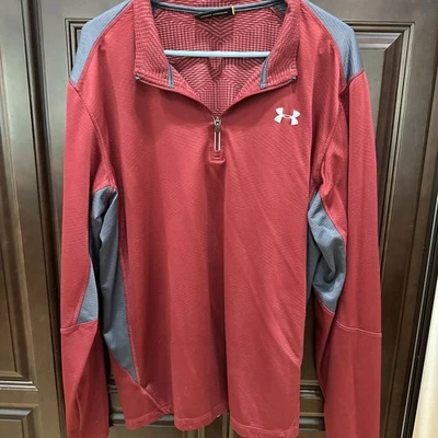 Under Armour Quarter Zip Pullover Mens 2XL Burgandy Red Loose Golf - Image 1 of 4