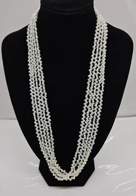 Collar Vintage 1/20 Oro 14K Relleno Perla Blanca Multi Cinco Hilos Estate 22" Foto 1 de 4