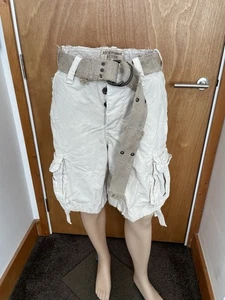 Vintage ABERCROMBIE & FITCH Cream Distressed Cargo Shorts with Belt W28 Relaxed - Picture 1 of 17