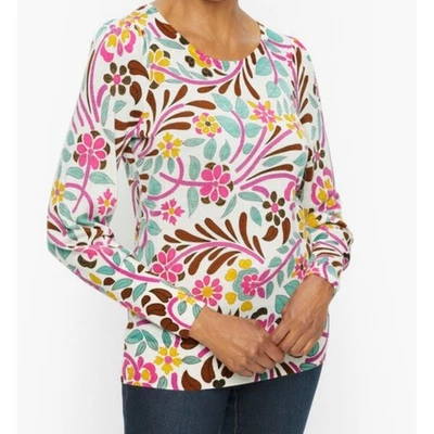 Blusa suéter Talbots pura lã merino estampa floral manga longa tamanho G - Imagem 1 de 4
