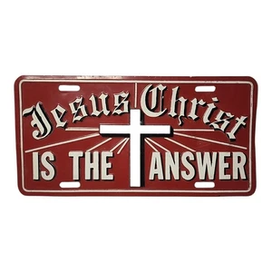 Jesus Christus ist die Antwort geprägtes Nummernschild Metall Kreuz rot - Bild 1 von 5