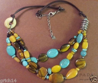 SILPADA КОРИЧНЕВАЯ КОЖА, БИРЮЗОВЫЙ ТИГР ГЛАЗ КВАРЦИТ КОСТИ SS БУСИНА N1858 СНЯТЫ С ПРОИЗВОДСТВА - Изображение 1 из 3