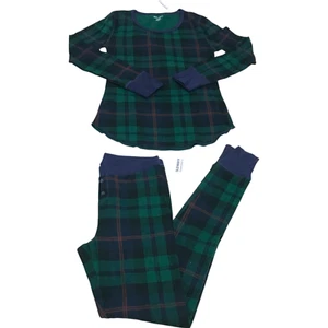 Old Navy Girls Size XS Pajama Set 2 PC Top & Bottom Waffle Tartan Plaid Green - Picture 1 of 14