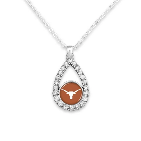 Texas Longhorns Orange Teardrop Crystal Silver Necklace Jewelry UT Cover