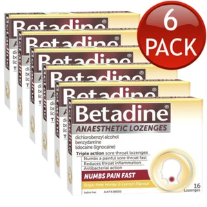 6 x Betadine Anaesthetic Lozenges Sore Throat Pain Relief Honey & Lemon 16 Pack - Picture 1 of 12