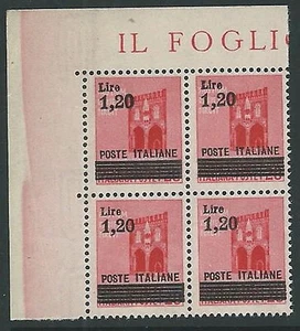 1945 LUOGOTENENZA SOPRASTAMPATO 1,20 LIRE QUARTINA LUSSO MNH ** - SV10-7 - Picture 1 of 1