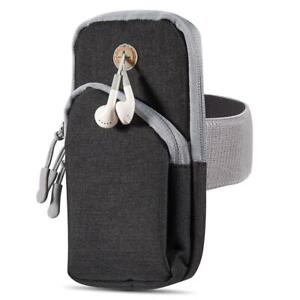UNIVERSAL SPORTS ARMBAND DURABLE CANVAS MOBILE POUCH WITH SECURED ZIPPER - BLACK
