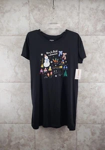 Black Joyspun Nightgown Nightshirt Short Sleeve Sleep Shirt Snowman Size S/ M - Picture 1 of 6