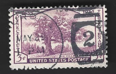 Sc#772 3c Connecticut, 300 yrs. - The Charter Oak - CDS &Numeral"2" Cancels A-2 - Image 1 of 2