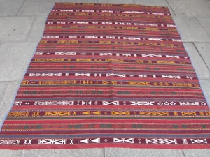 Antique Tribal Nomadic Hand Made Oriental Red Orange Wool MOJJ Kilim 220x183cm  - Picture 1 of 12