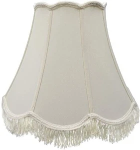 Silk Scalloped Bell 12 Inch Washer Lamp Shade with Fringe - Picture 1 of 4