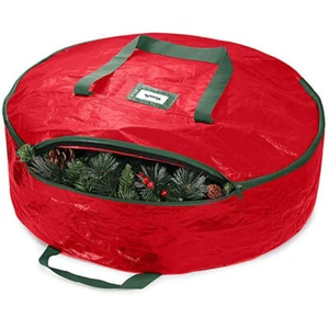 30" PE Christmas Tree Storage with Handle Zipper Decoration Container Green Red - Picture 1 of 11
