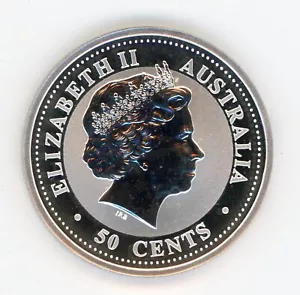 Australia 50 Cents 2001 Snake 1/2 Oz Silver KM 535 UNC - Picture 1 of 2