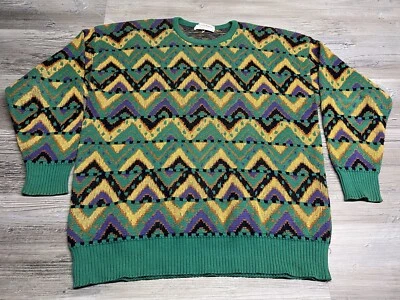 Vintage Geometric Cosby Sweater Colorful Tricots St Raphael Size L Made in USA - Image 1 of 4