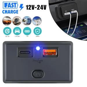QC3.0 PD Type-C + USB Car Charger Socket Power Adapter Outlet For Truck ATV Boat - Picture 1 of 24