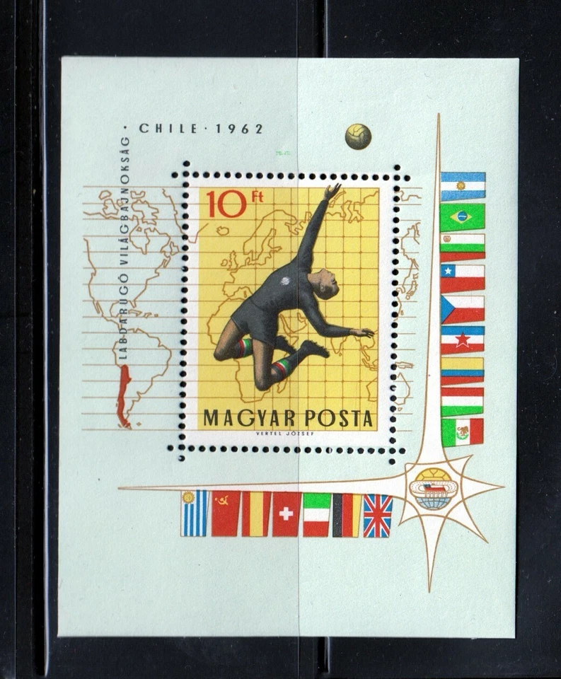 Copa Mundial 1962 Fútbol Chile, BANDERAS - MNH Hoja de recuerdo, Hungría CV$6,50 [W03] Foto 1 de 1