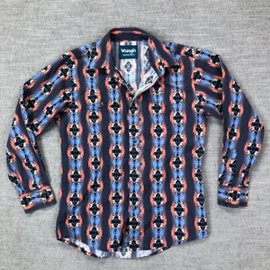 VTG Wrangler Western Shirt Boys L Blue Aztec Brushpopper Striped Snap Up - Picture 1 of 8