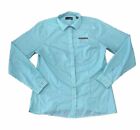 Women’s Oobe Krispy Kreme Teal Blue Check Button Up Shirt Size L Large Uniform