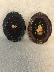 Vintage Pair Miniature Framed Quilled Art Flower Pictures By Wilma Ponder - Picture 1 of 8