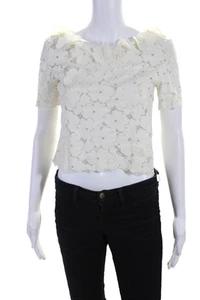 Opening Ceremony Womens Floral Embroidered Zipped Short Sleeve Top White Size S - Picture 1 of 4
