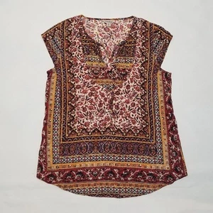 Lucky Brand M Medium Womens Boho Short Sleeve India Slit Front - Picture 1 of 7