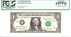 2003-A $1 FRN PCGS Gem New 65PPQ Fancy TRUE 0/1 BINARY Serial #B01101111G - Picture 1 of 2