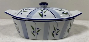 Cook Street Butter Boot Schale Blau Streifen Floral Keramik 3-teiliges Set - Bild 1 von 9