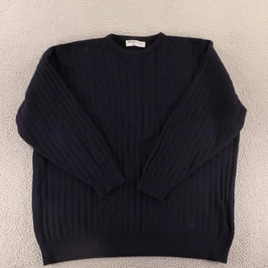 Burberry Sweater Mens XL Navy Blue 100% Wool Scotland Geelong Tweed Cableknit - Picture 1 of 11