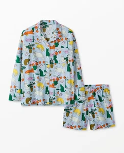 NWT HANNA ANDERSSON BAGGU WOMEN'S TABLE CATS POPLIN PAJAMAS SET M 8 10 $148 - Picture 1 of 4