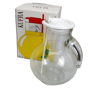 Kufra 61 oz Pitcher Ice Holder White L id Carafe Fidenza Stir Mixer Glass VTG  - Picture 1 of 15