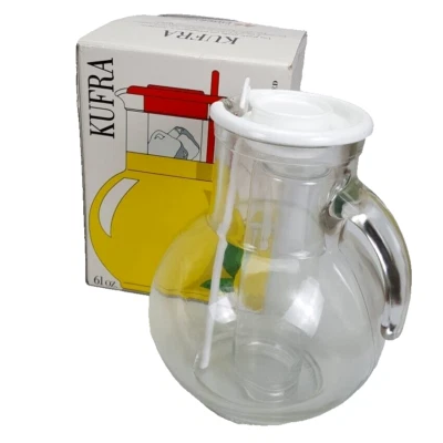 Kufra 61 oz Pitcher Ice Holder White L id Carafe Fidenza Stir Mixer Glass VTG  - Image 1 of 4