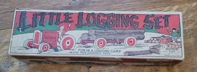 VERY RARE! Animate Toy Co. c.1920 LITTLE LOGGING SET w/ "Baby Tractor"  orig box - Image 1 of 4