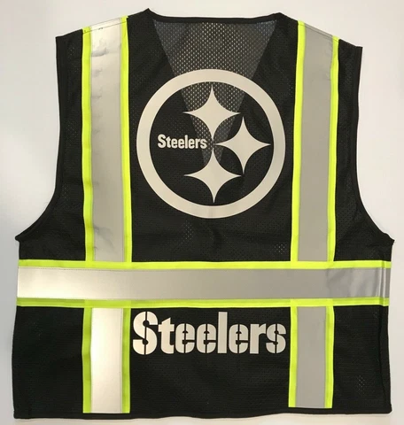 🏈 PITTSBURGH STEELERS 🏈 BLACK REFLECTIVE SAFETY VEST W/REFLECTIVE LOGO Cover