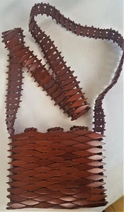 Wooden Shoulder Bag Wood Pieced Beaded Boho Purse Zipper Closure - Picture 1 of 12