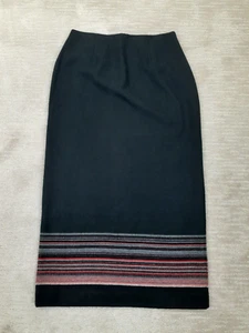 Vtg David Brooks Women 10 Black Red Stripe Hem Wool Blend Maxi Skirt Slit Career - Picture 1 of 9