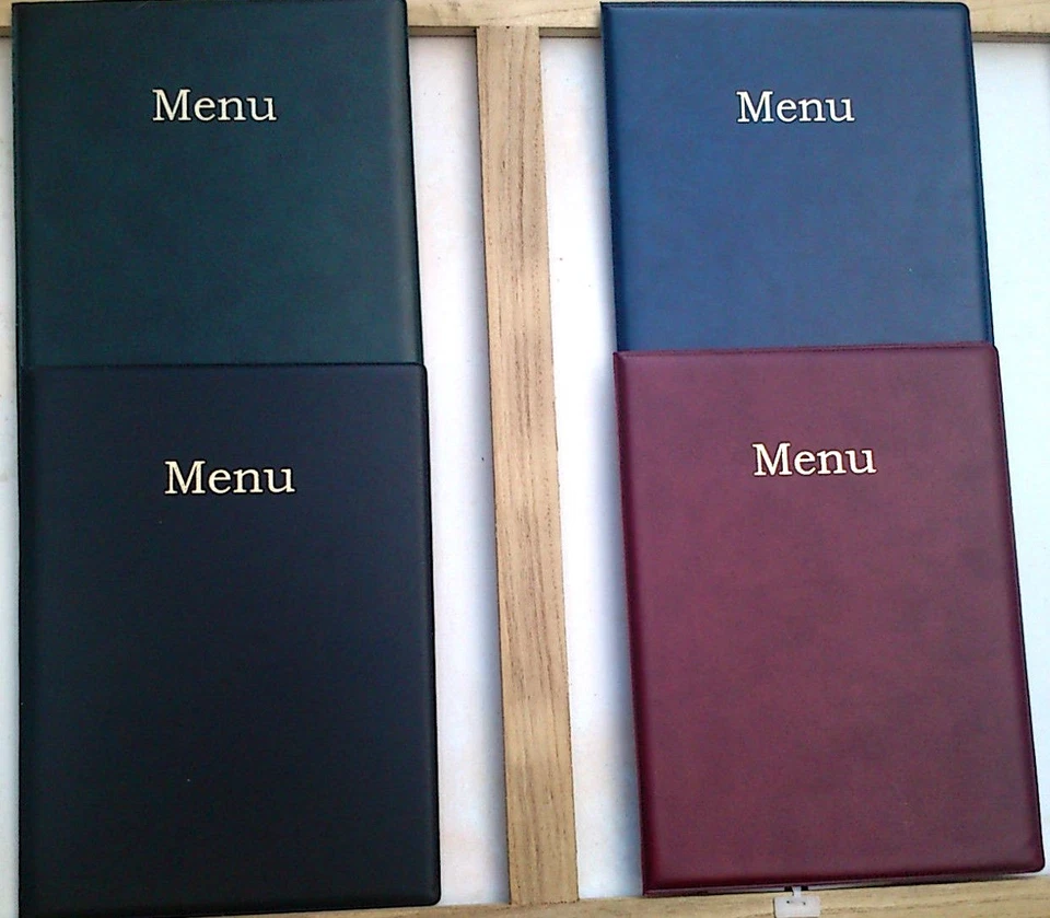 SPIRITUALGATEWAY QTY 12 A4 LEATHER LOOK MENU HOLDERS/COVER-- plus 6 a4 pockets welded to spine