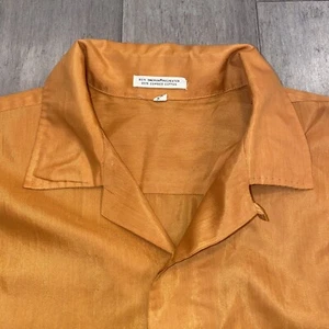 Vtg 50s 60s Shirt Mens Loop Collar Burnt Orange Shiny Rat Pack MCM Atomic Medium - Picture 1 of 11