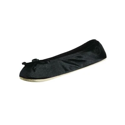 ISOTONER Womens Satin Ballerina Slipper Bow Suede Sole 9.5-10.5 Comfortable - Photo 1/4