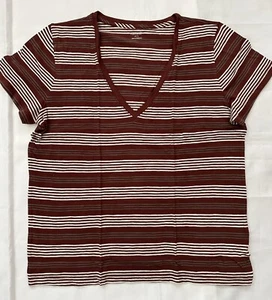 MADEWELL V-NECK TEE, STYLE: N1330, SHORT SLEEVES, SIZE L, DK MERLOT STRIPED, NWT - Picture 1 of 8