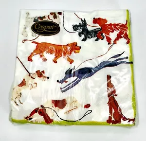Caspari Best In Show Dogs On Leash, 20 Ct. Triple-Ply Cocktail Napkins 25x25cm - Picture 1 of 4
