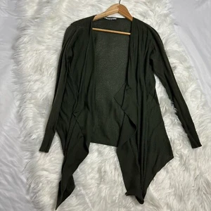 DKNYC Womens Dk. Olive Green Weave/Mesh Long Sleeve Open Front Cardigan Drape XL - Picture 1 of 5