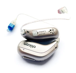 Used,  Pair of Oticon Intent 1  Beige  +  Speakers 2/db85     -     USA Shipping - Picture 1 of 2