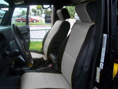 CUBIERTA ASIENTO DELANTERO PERSONALIZADA JEEP WRANGLER JK 4 PUERTAS 2007-10 NEGRO/GRIS TIPO CUERO Foto 1 de 4