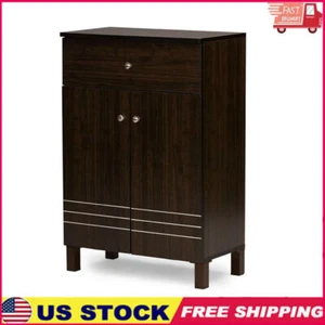 2 Door Shoe Cabinet Rack W/ 3 Shelves & 1 Drawer Standing Closet Home Wooden New - Picture 1 of 6